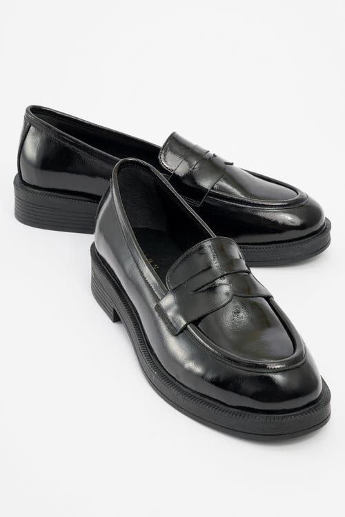 Forever & Always Shoes Bree Platform Penny Leather Loafer In Black Patent Leather