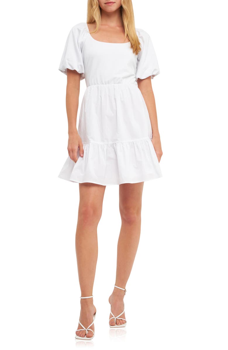 English Factory Mix Media Puff Sleeve Minidress, Main, color, White
