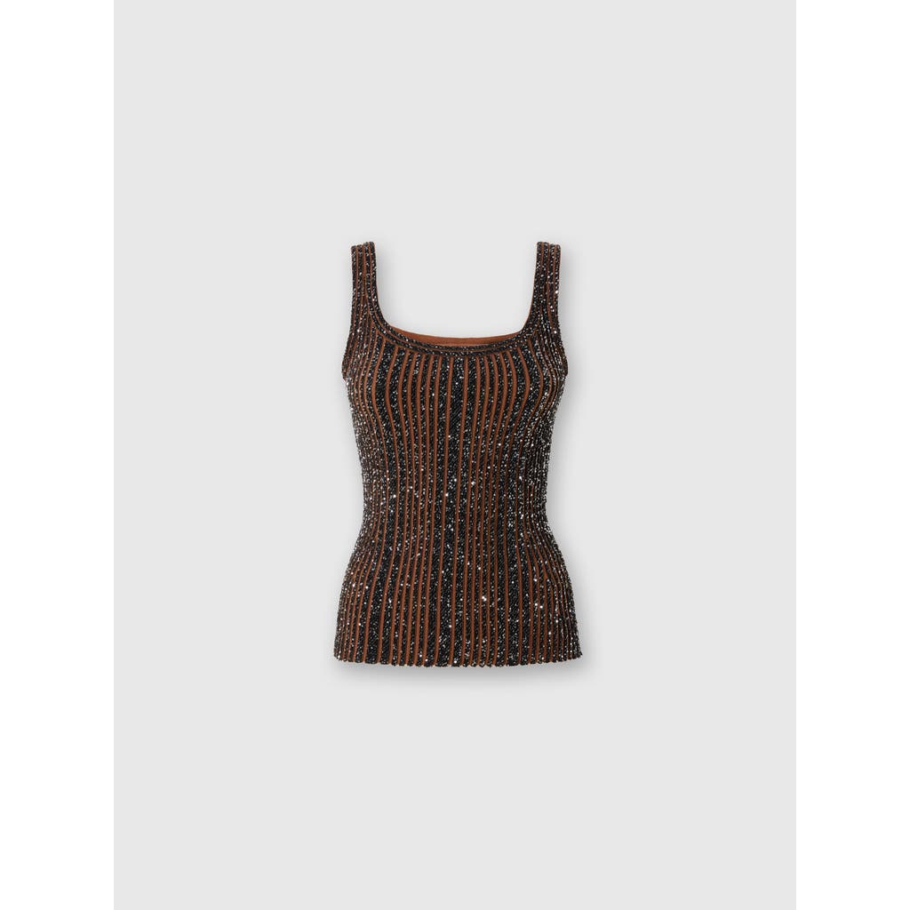 Shop Missoni Ribbed Tank Top With Sequins In Black & Brown