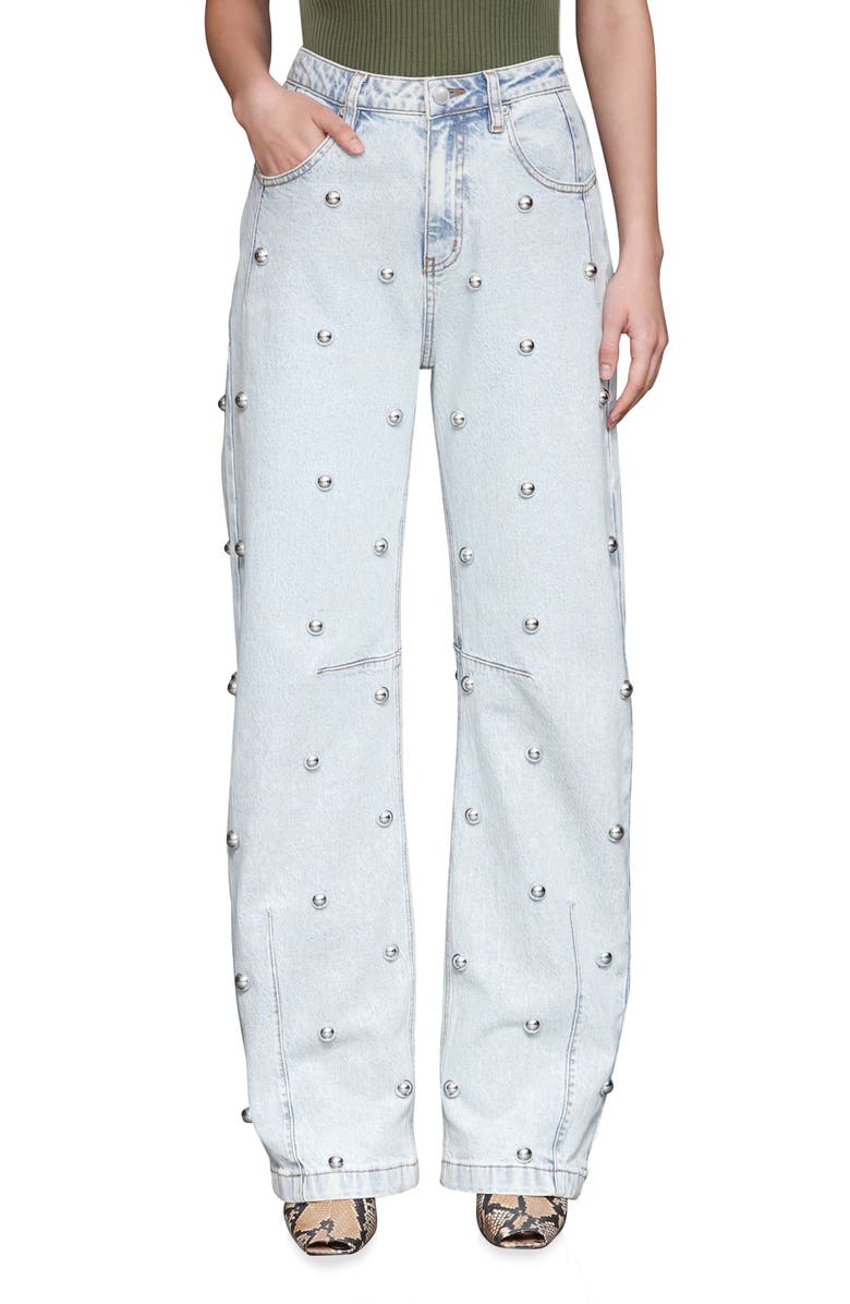 Avec Les Filles Allover Stud Straight Leg Jeans, Main, color, Fjord Wash