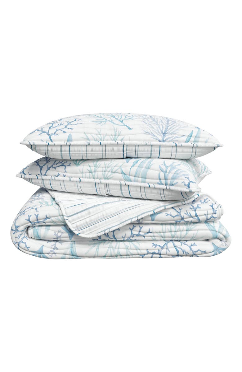 Woven & Weft Watercolor Coral Reversible Microfiber Quilt Set, Main, color, Watercolor Coral