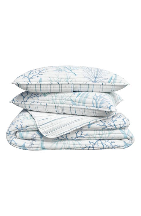 Watercolor Coral Reversible Microfiber Quilt Set