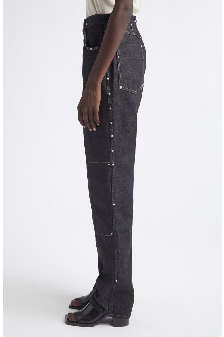 Studded High Waist Straight Leg Jeans, Alternate, color, SLATE