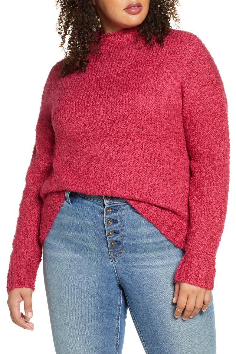 Funnel Neck Bouclé Sweater, Main, color, BURGUNDY PUNCH