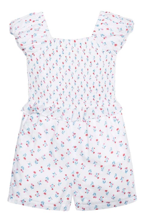 Girls' Organic Puff Sleeve Smocked Romper, Toddler