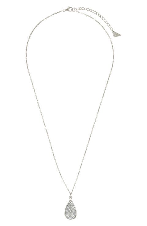 Pavé Cubic Zirconia Teardrop Pendant Necklace