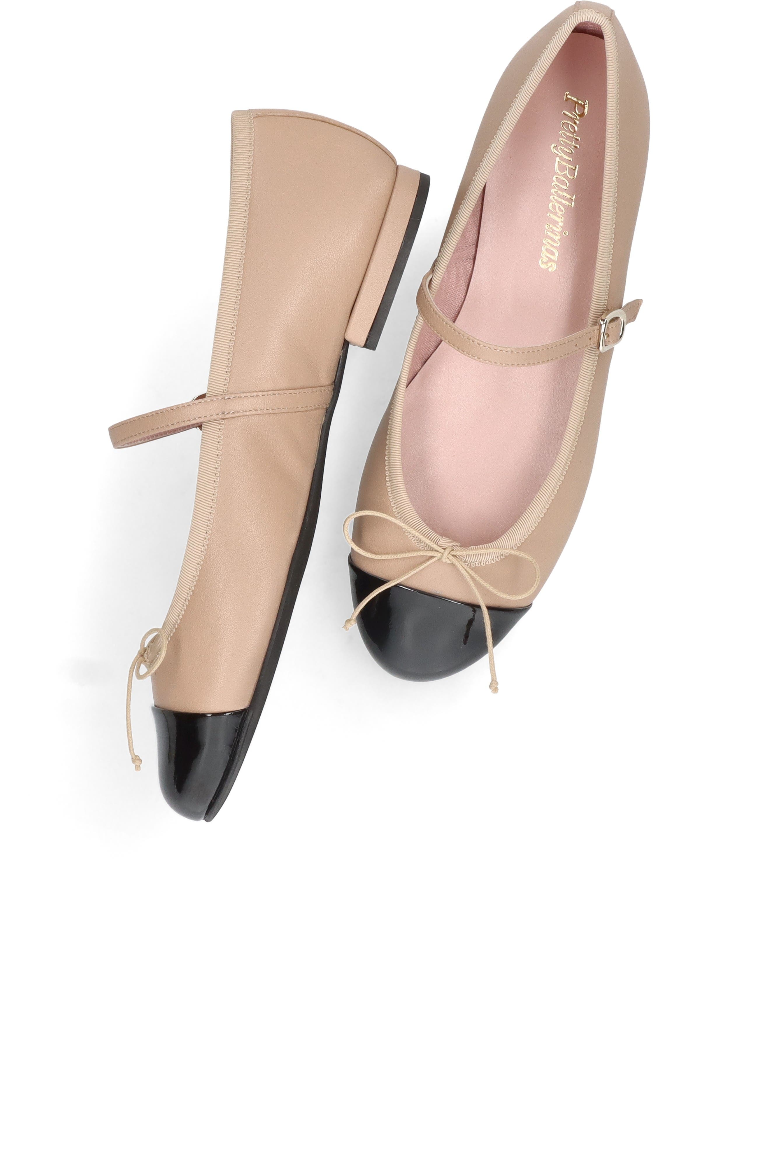 Pretty Ballerinas Round Toe Strap Ballet Flat With Heel, Alternate, color, Beige