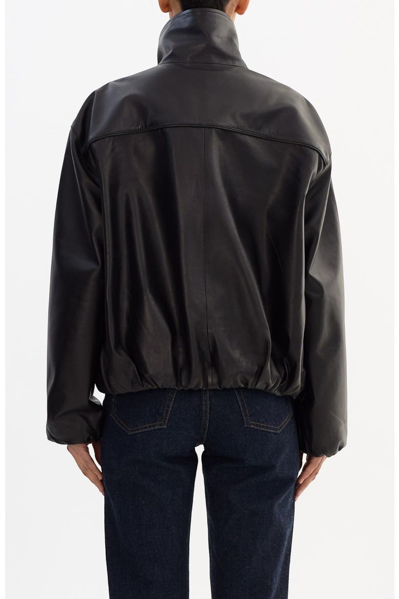 RAMONA | Funnel Neck Leather Jacket, Alternate, color, Black