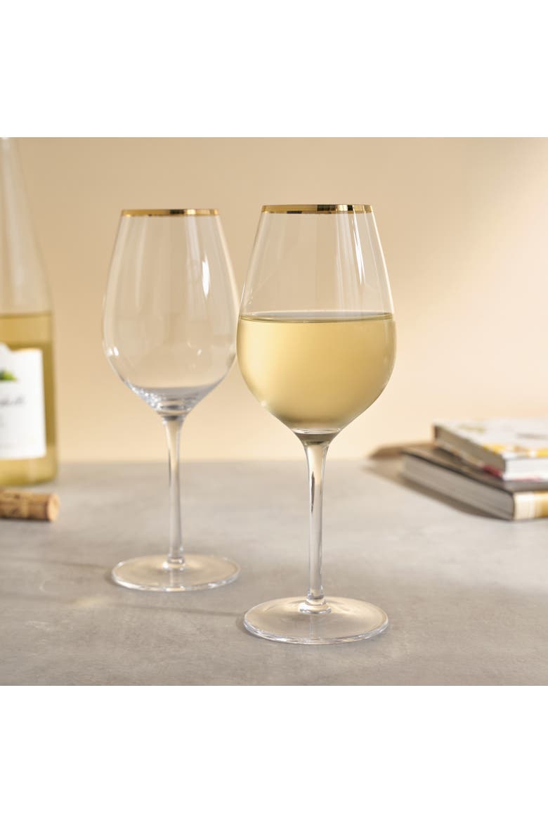 Gilded Stemmed Wine Glasses Set of 2, Alternate, color, Gold