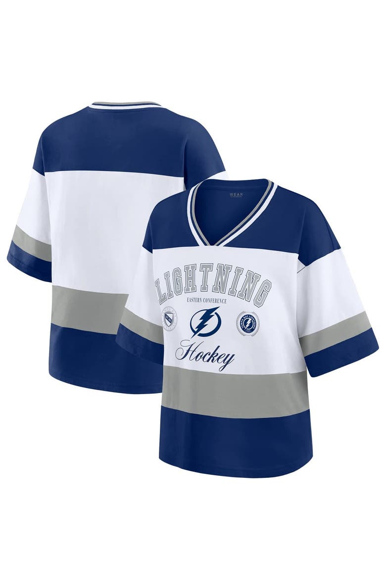 Women's WEAR by Erin Andrews Blue/White Tampa Bay Lightning Jersey Style Tee, Main, color, Blue