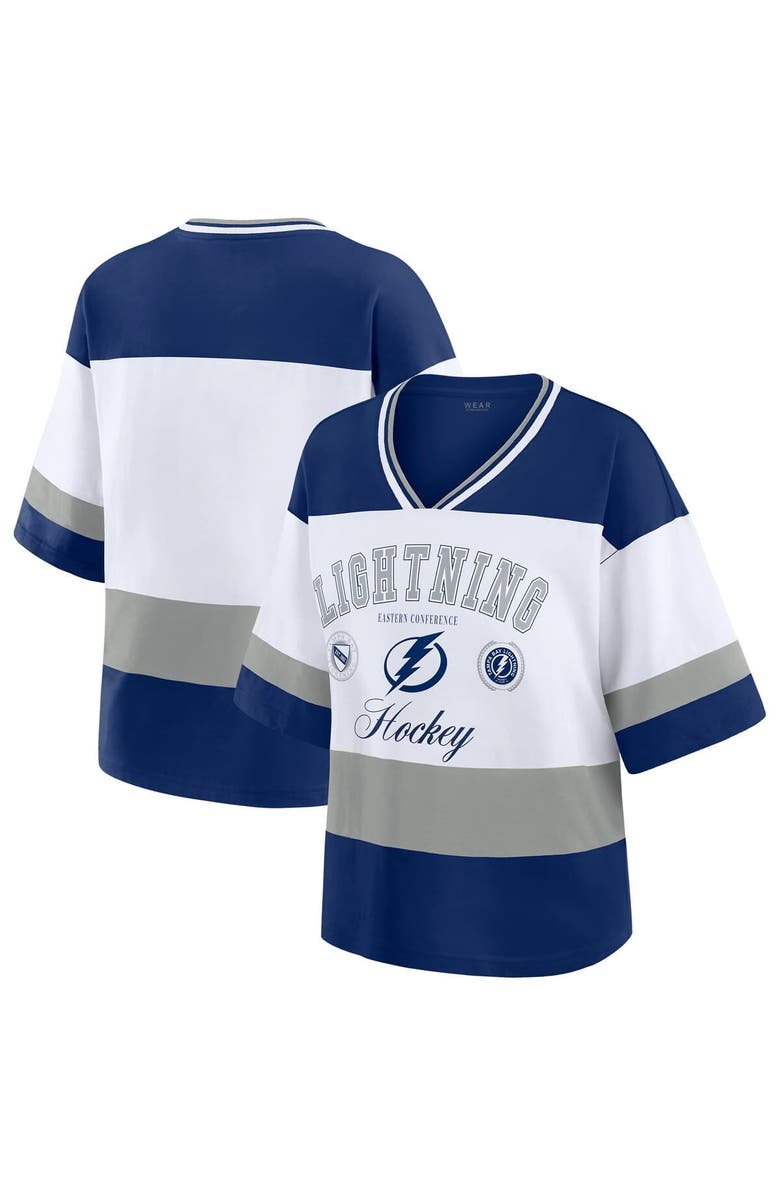 WEAR by Erin Andrews Women's WEAR by Erin Andrews Blue/White Tampa Bay Lightning Jersey Style Tee, Main, color, Blue