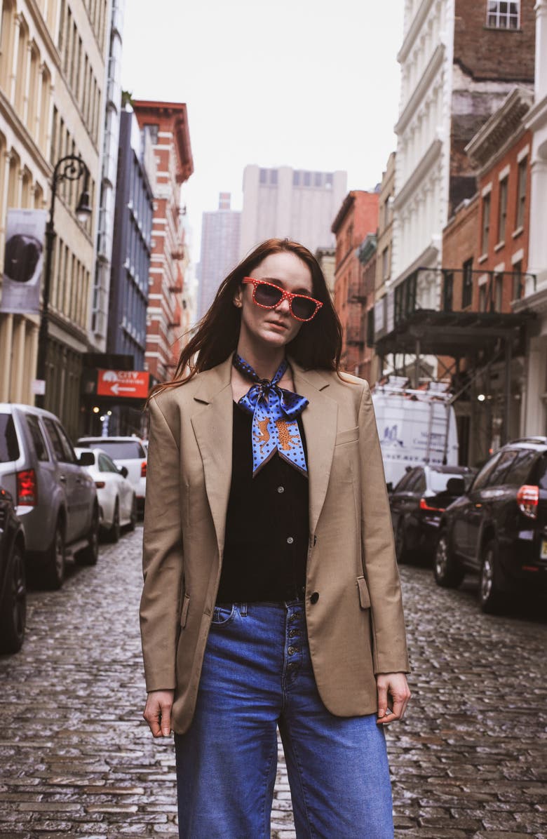 Jessie Zhao New York Silk Skinny Scarf Of Blue Leopards Garden, Alternate, color, 