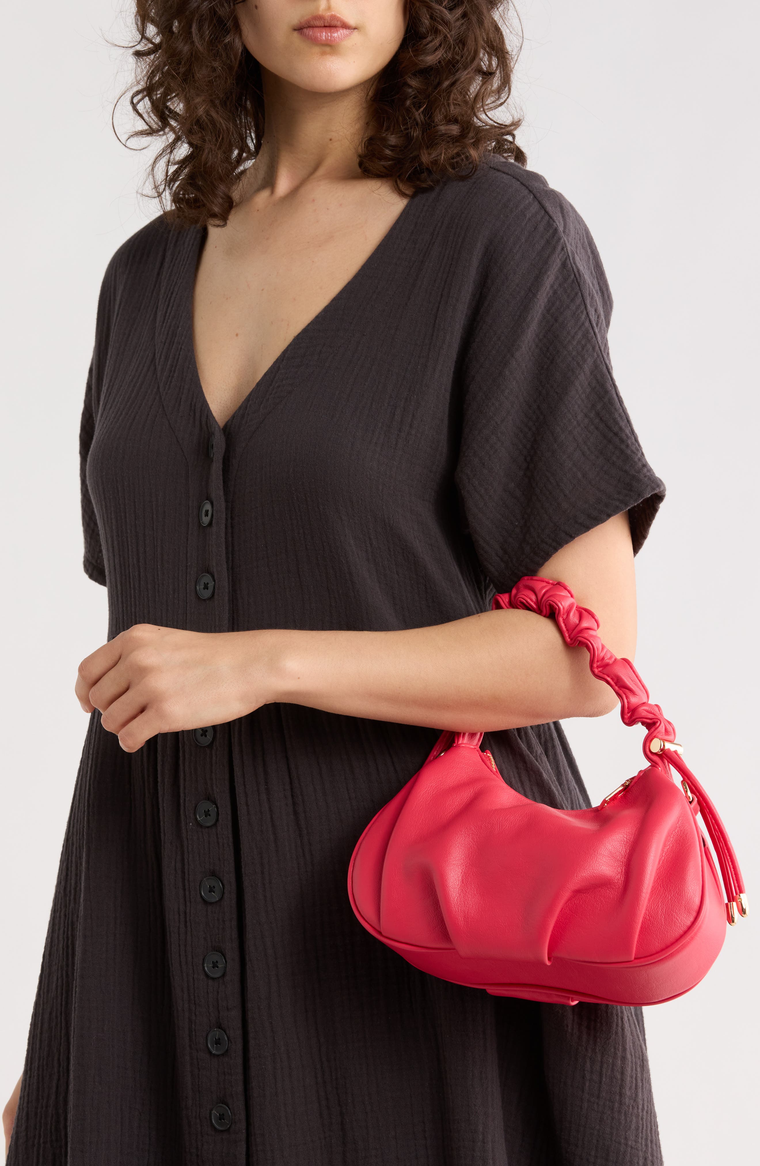 Scrunched Handle Crossbody Bag, Alternate, color, CORAL