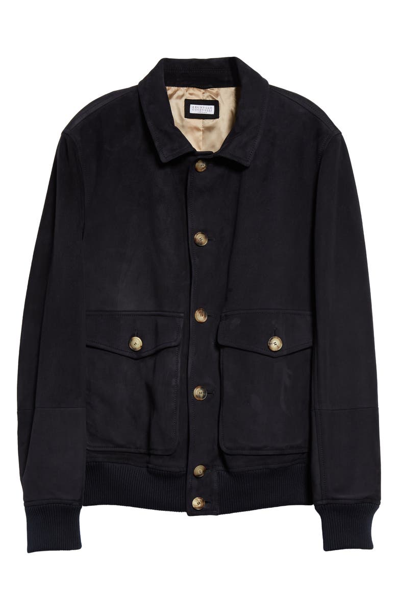 Brunello Cucinelli Suede Button-Up Blouson Jacket, Alternate, color, 