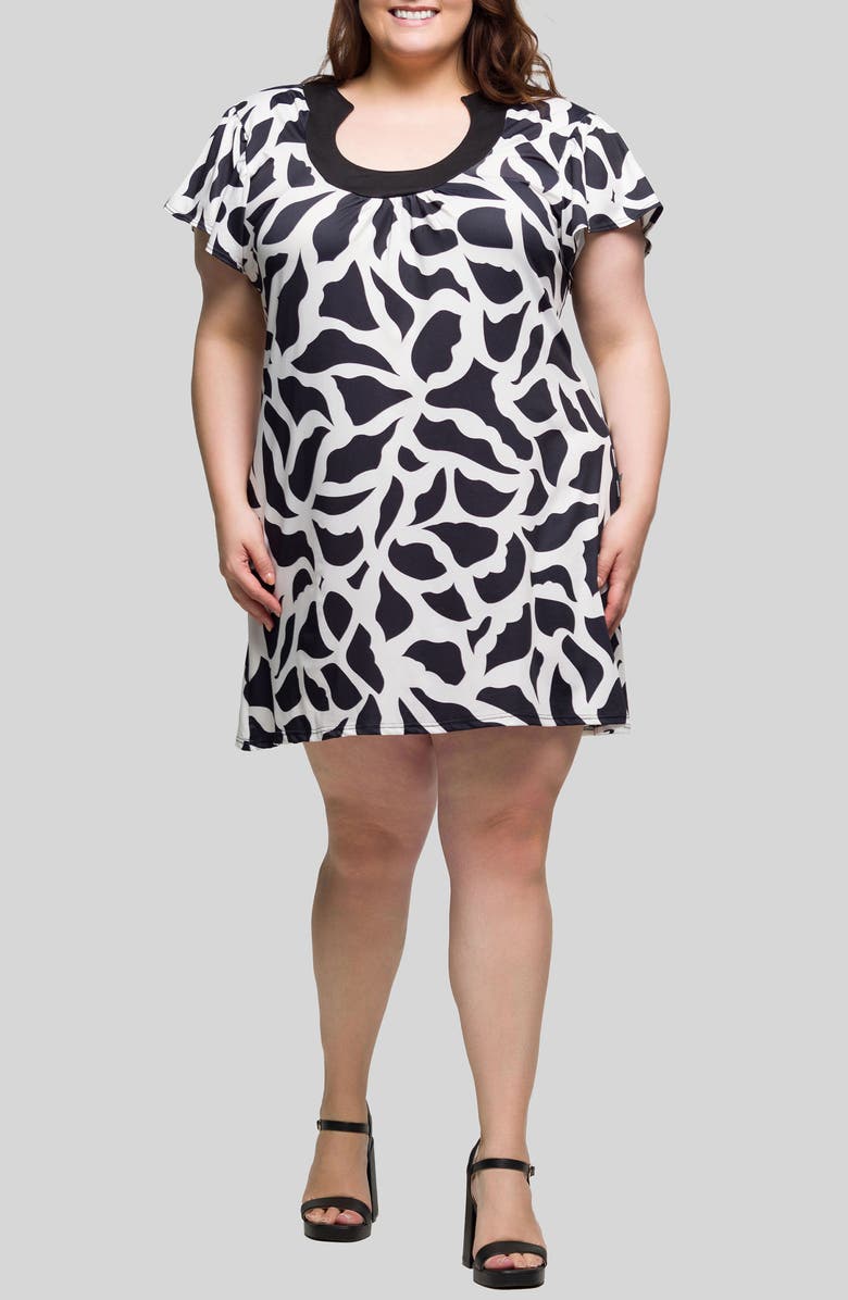 24seven Comfort Apparel Flutter Sleeve Minidress, Main, color, Black Multi