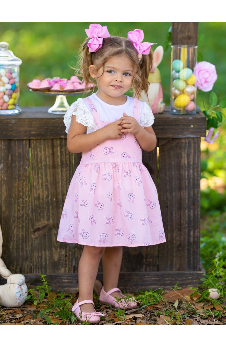 Mia Belle Girls Girls Bunny Hop Lace Overall Dress Set, Alternate, color, Pink