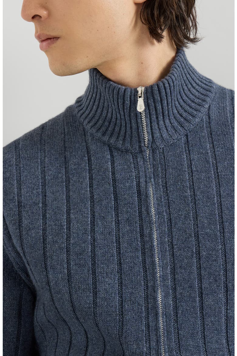 Cashmere ribbed cardigan with zip, Alternate, color, Denim