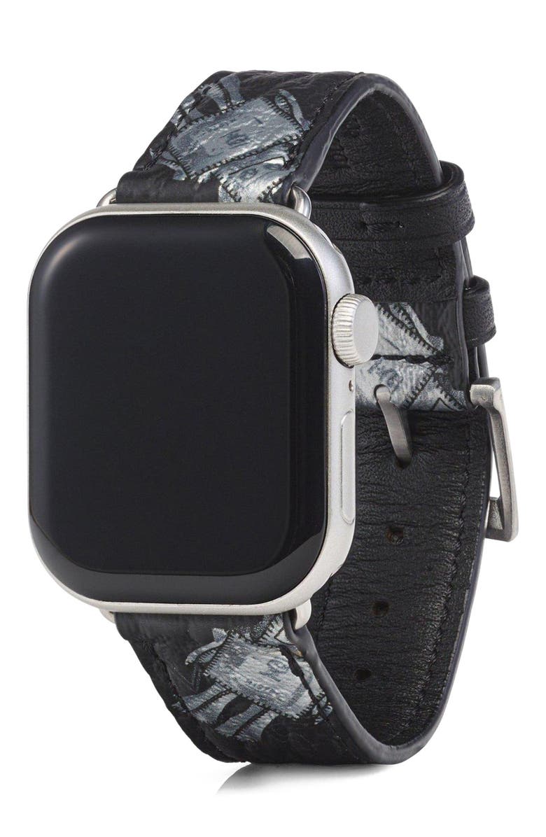 MCM 38-41mm Apple Watch Band in Rabot Rabot Visetos, Main, color, Black