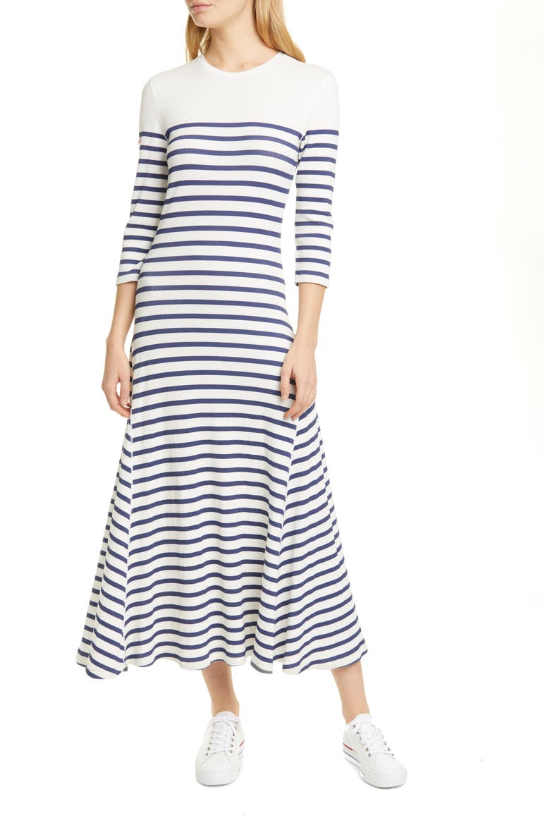Stripe Waffle Knit Cotton Blend Dress, Alternate, color, NEVIS / HOLIDAY NAVY