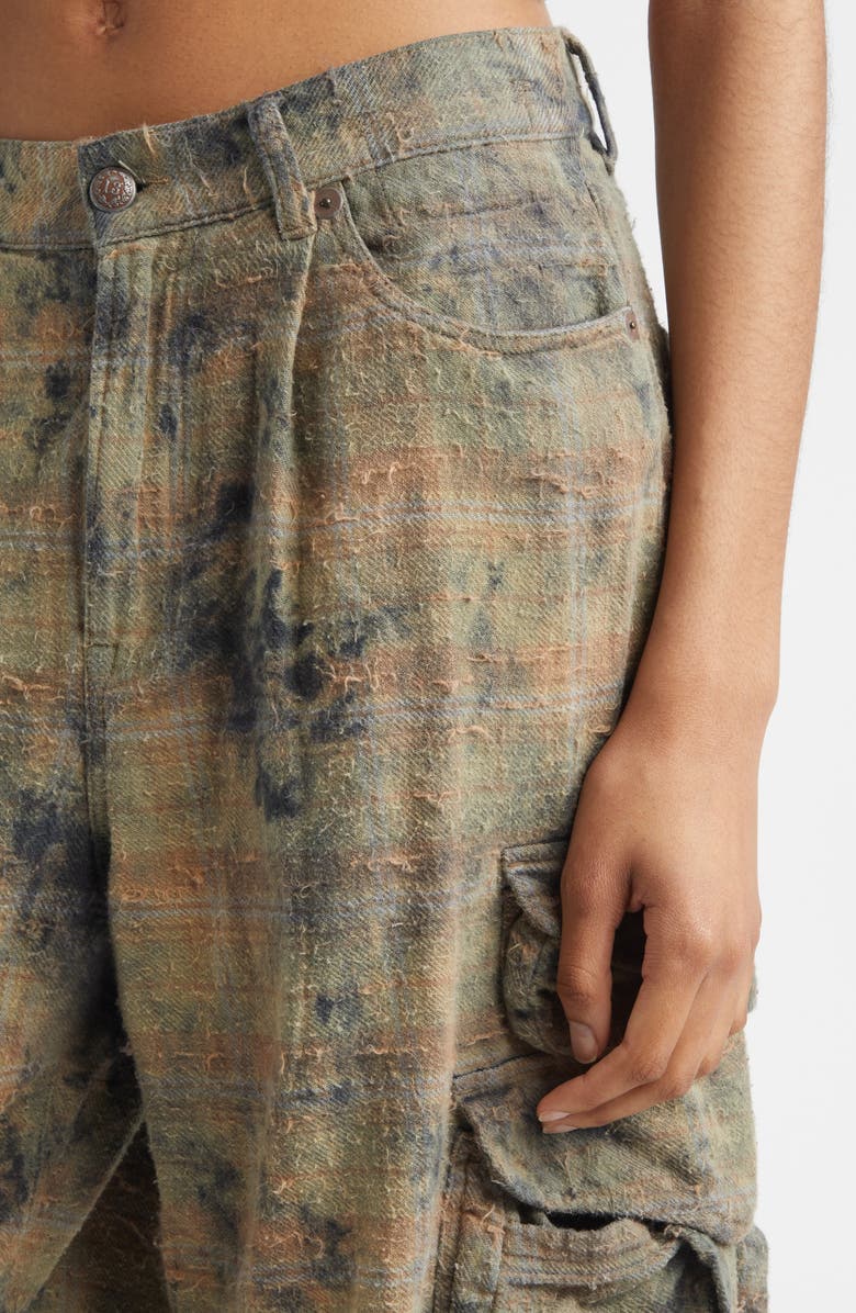 R13 Plaid Cotton Flannel Cargo Bermudo Shorts, Alternate, color, Bleached Orange Green Plaid