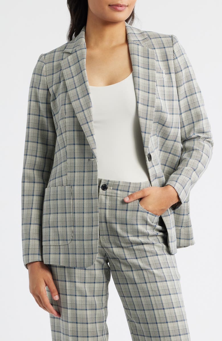 Anne Klein Belted Plaid Blazer, Alternate, color, Blue Carbon Multi