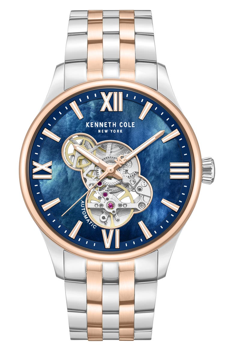 Varick Open Heart Automatic Bracelet Watch, 43mm, Main, color, SILVER MULTI