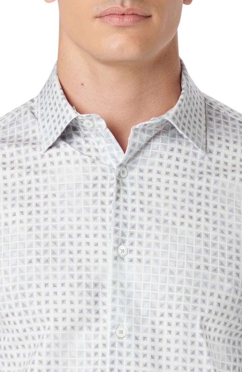 Bugatchi James OoohCotton<sup>®</sup> Geometric Print Button-Up Shirt, Alternate, color, Turquoise