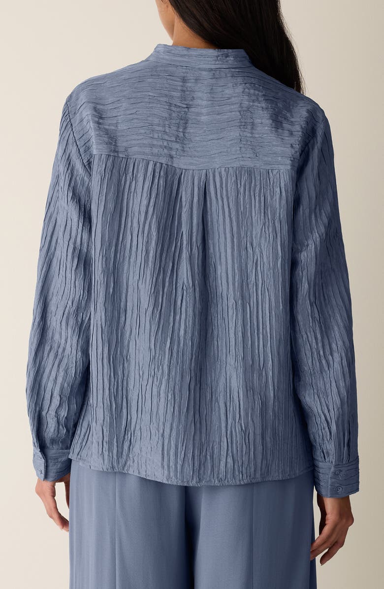 Eileen Fisher Mandarin Collar Silk Button-Up Shirt, Alternate, color, Flint