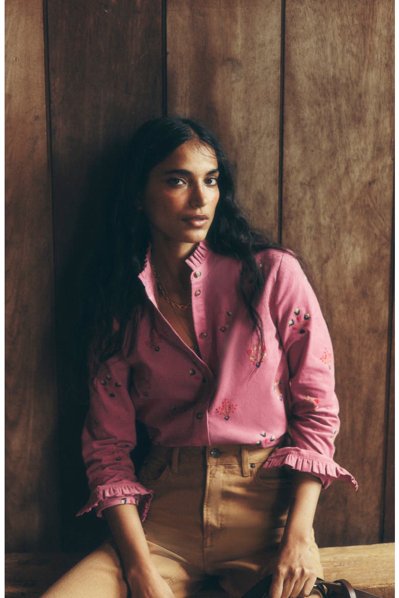 Sienna Embroidered Frill Corduroy Shirt, Alternate, color, HEATHER ROSE, FLORAL STAMP EMB