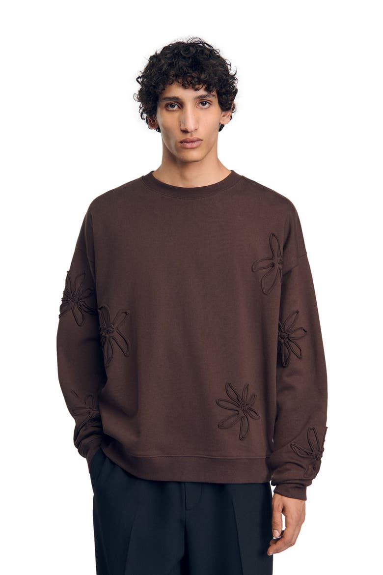Oversized floral sweatshirt, Alternate, color, Chocolate