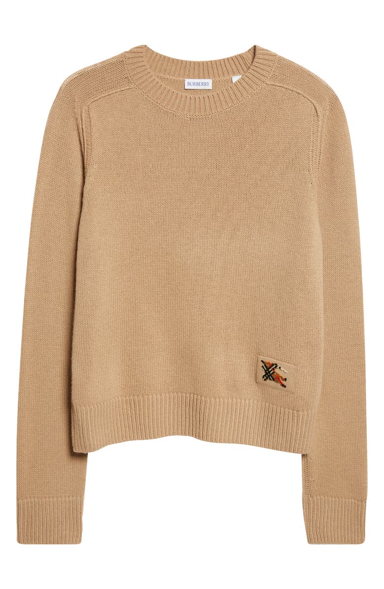 Burberry Janelle EKD Wool & Cashmere Crewneck Sweater, Alternate, color, Camel