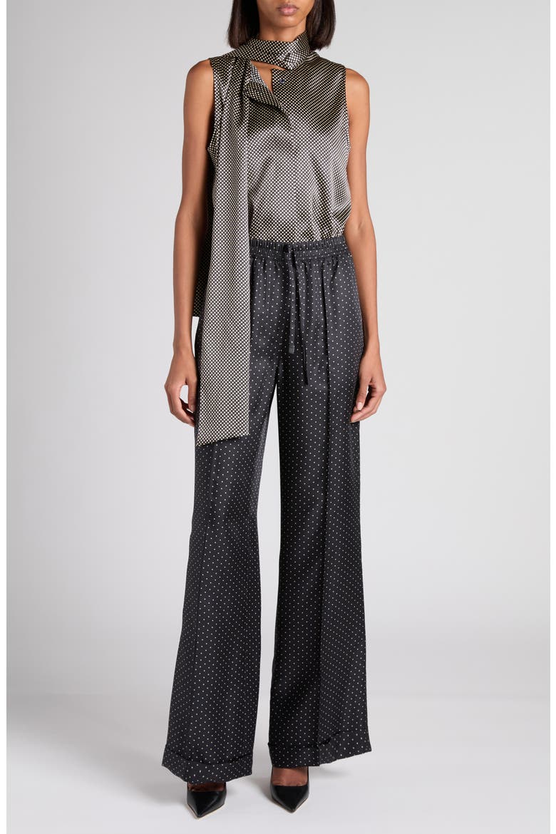 Sleeveless Lavalliere Stretch Silk Satin Top, Alternate, color, ZBLAW BLACK/ WHITE