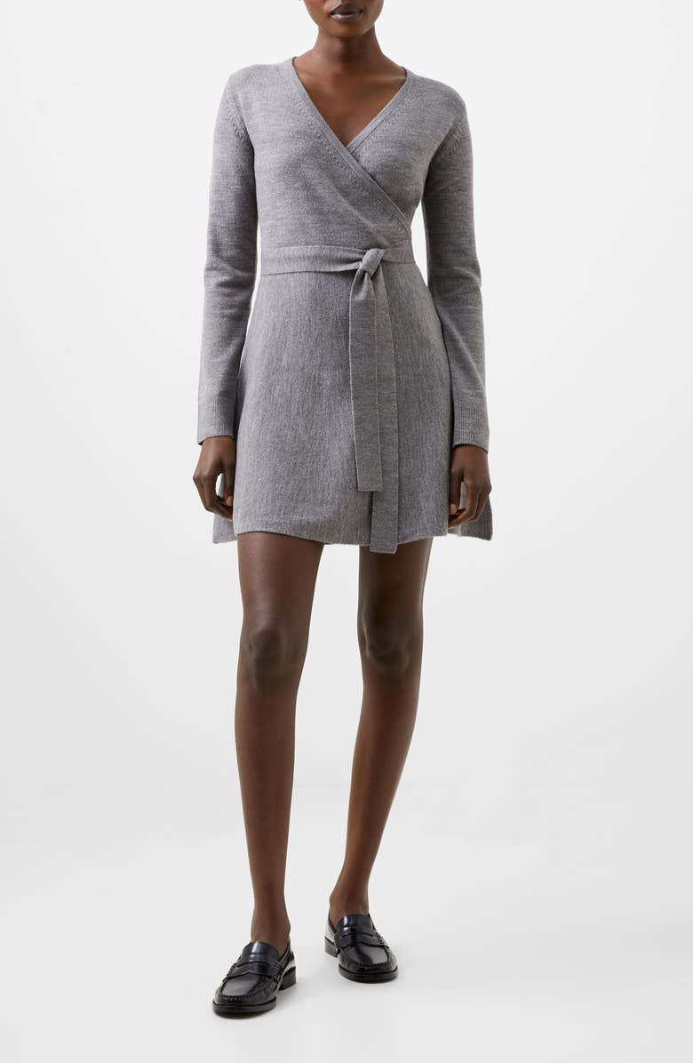 French Connection Long Sleeve Faux Wrap Sweater Dress, Main, color, Dove Grey