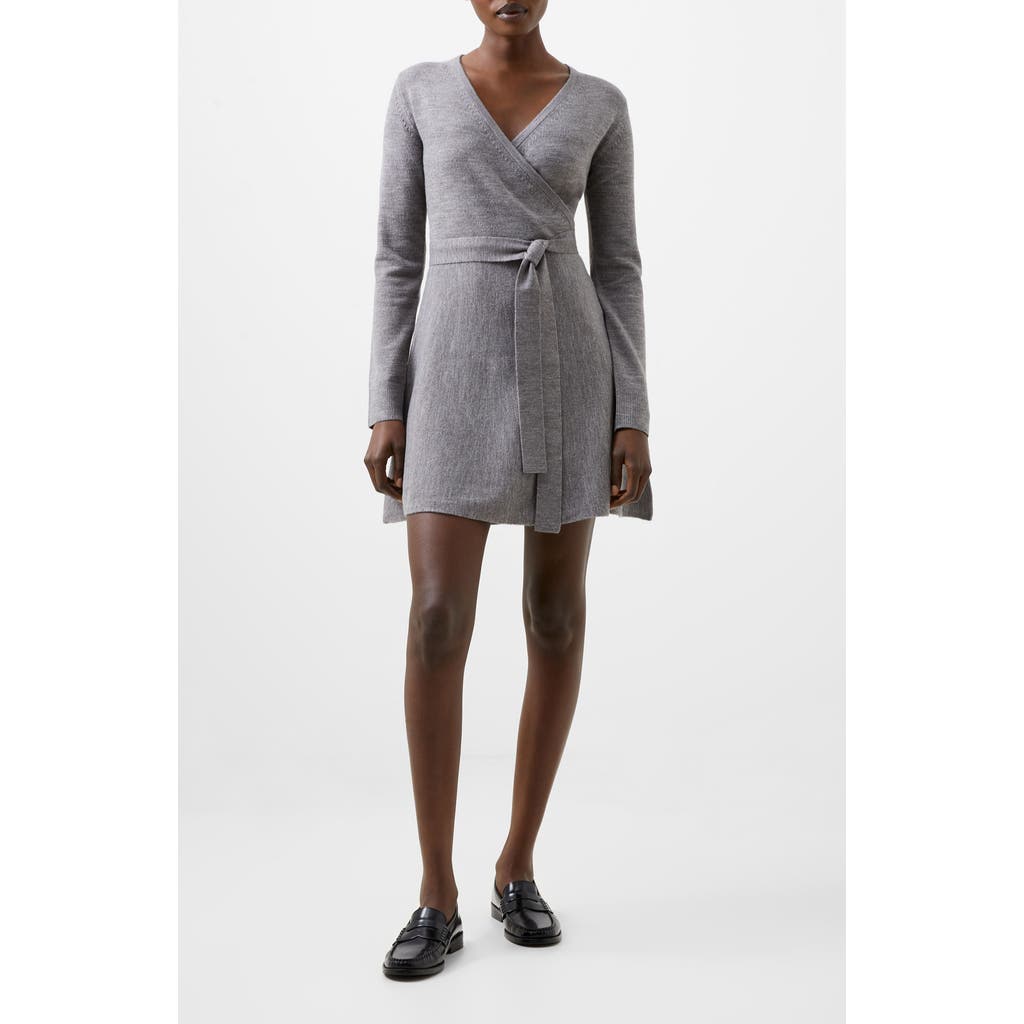French Connection Long Sleeve Faux Wrap Sweater Dress In Gray