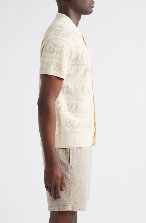 Rails Yates Pointelle Short Sleeve Cotton & Linen Knit Button-up Shirt In White