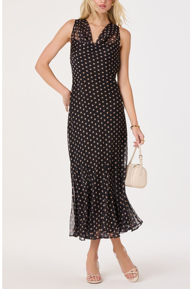 Donabelle Polkadot Cowl Neck Midi Dress, Alternate, color, BLACK POLKADOT