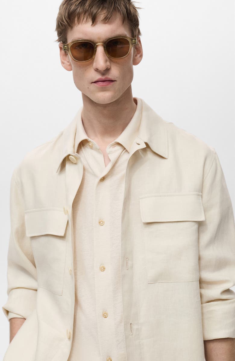 MANGO Linen Overshirt with Pockets, Alternate, color, Ivory White