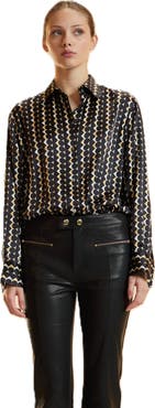 Cynthia Rowley Foil Silk Button Up Shirt