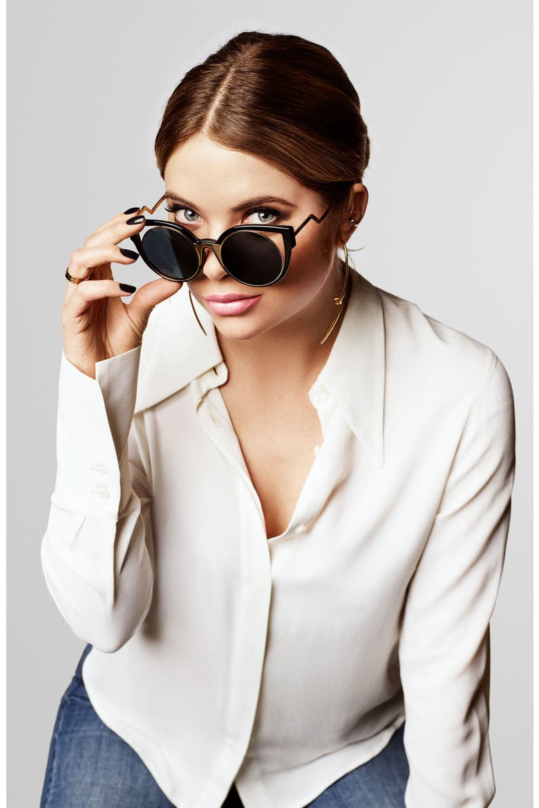 The Feminist 47mm Cat Eye Sunglasses, Alternate, color, BLACK