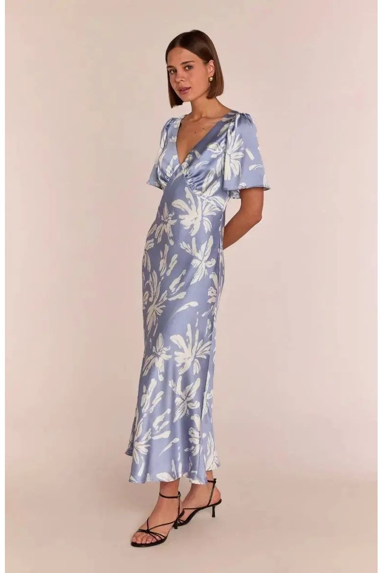 Ellis V-Neck Dress, Alternate, color, Blue Lily Print