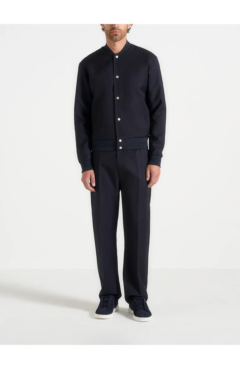 Manière De Voir Savin Pinstripe Bomber Jacket, Alternate, color, Navy