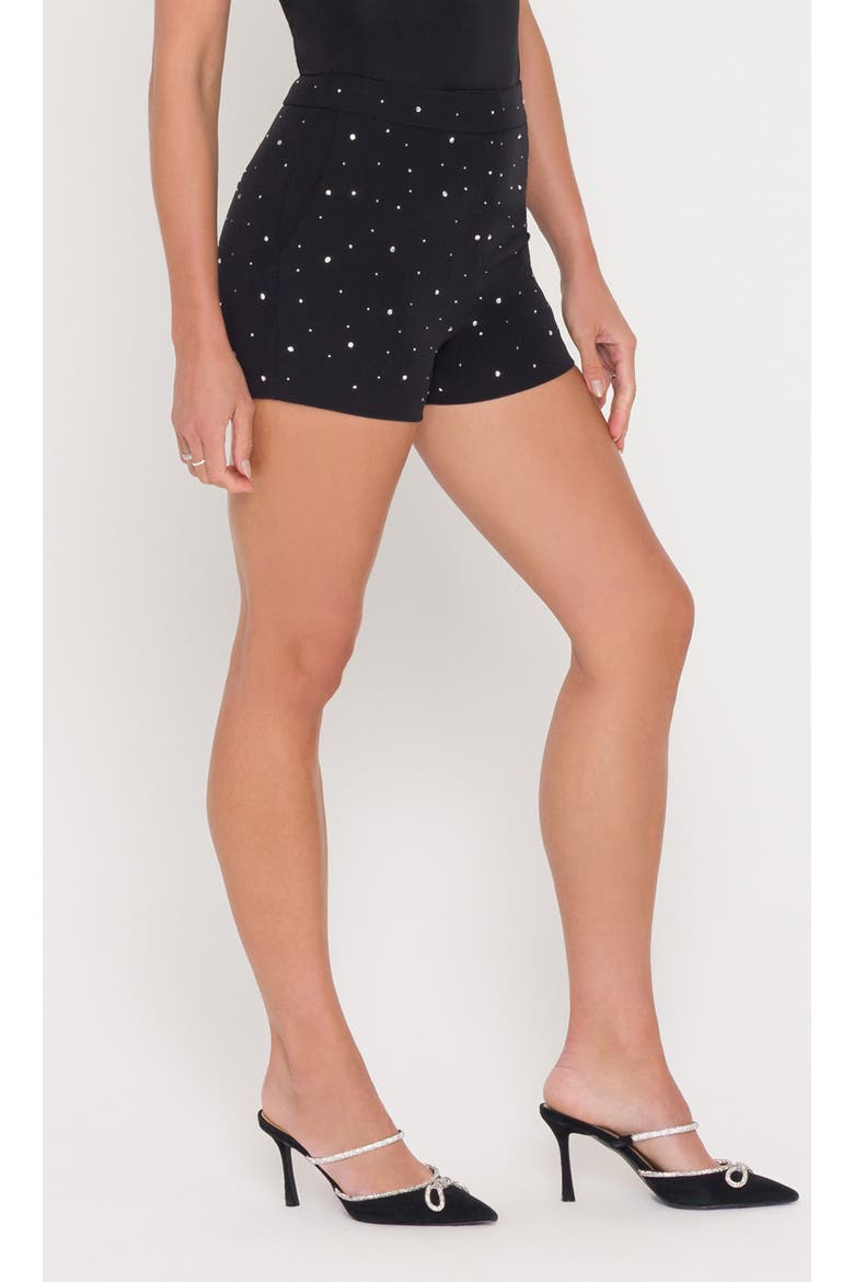Theo Crystal Crepe Shorts, Alternate, color, Black