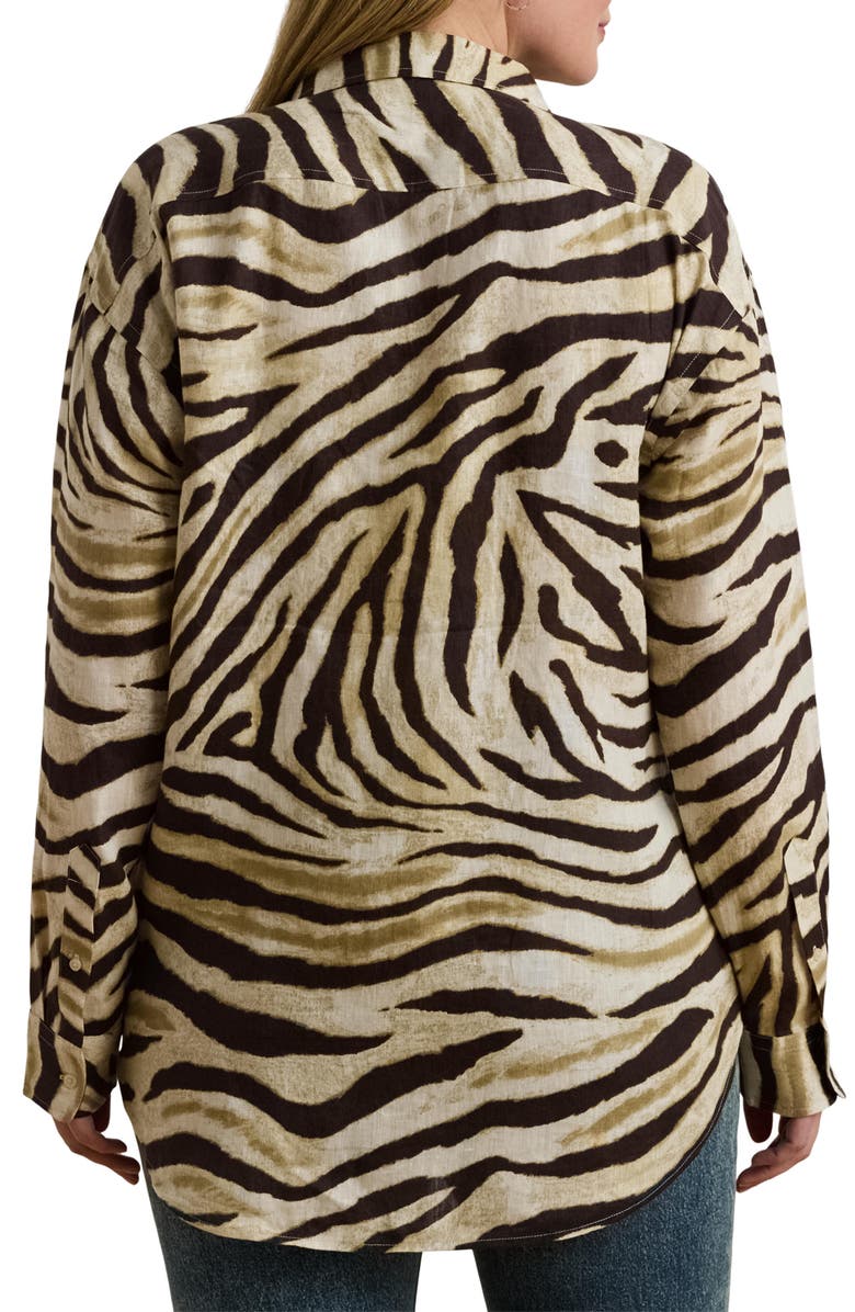 Lauren Ralph Lauren Zebra Stripe Relaxed Fit Linen Button-Up Shirt, Alternate, color,