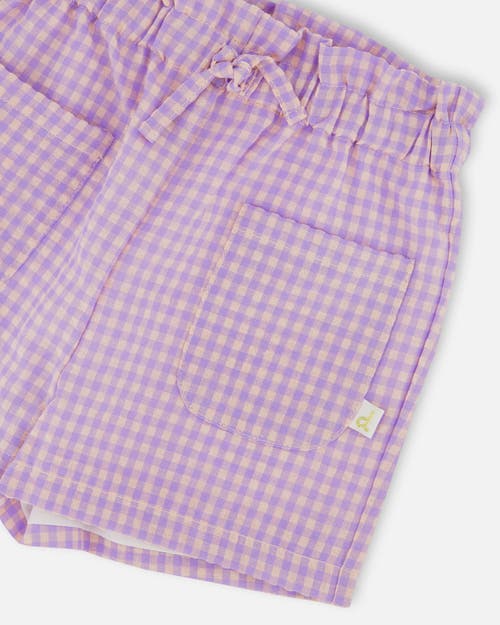 Deux Par Deux Little Girl's Printed Gingham Short Lilac And Pink In Lilac And Pink