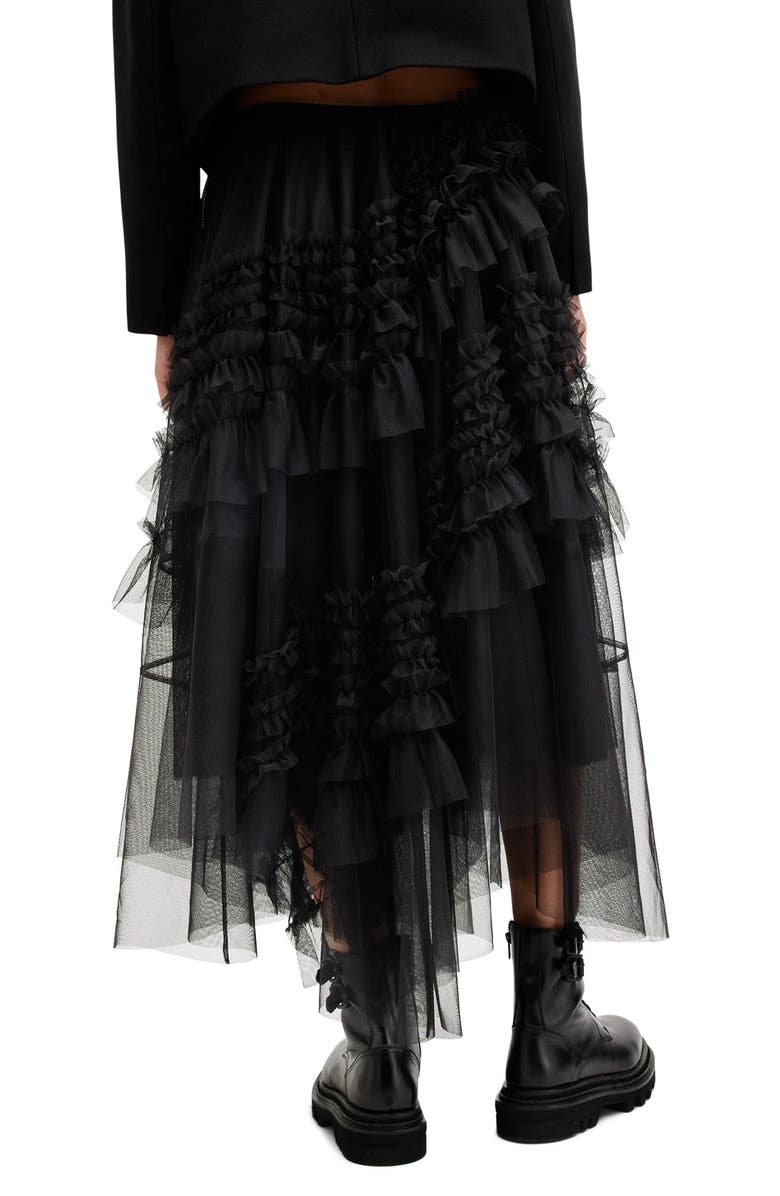 AllSaints Jen Asymmetric Hem Tulle Skirt, Alternate, color, Black