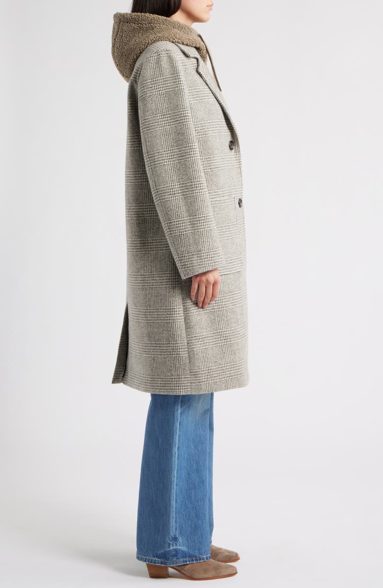 Sam Edelman Longline Coat with Inset Faux Shearling Bib, Alternate, color, Brown/ Cream