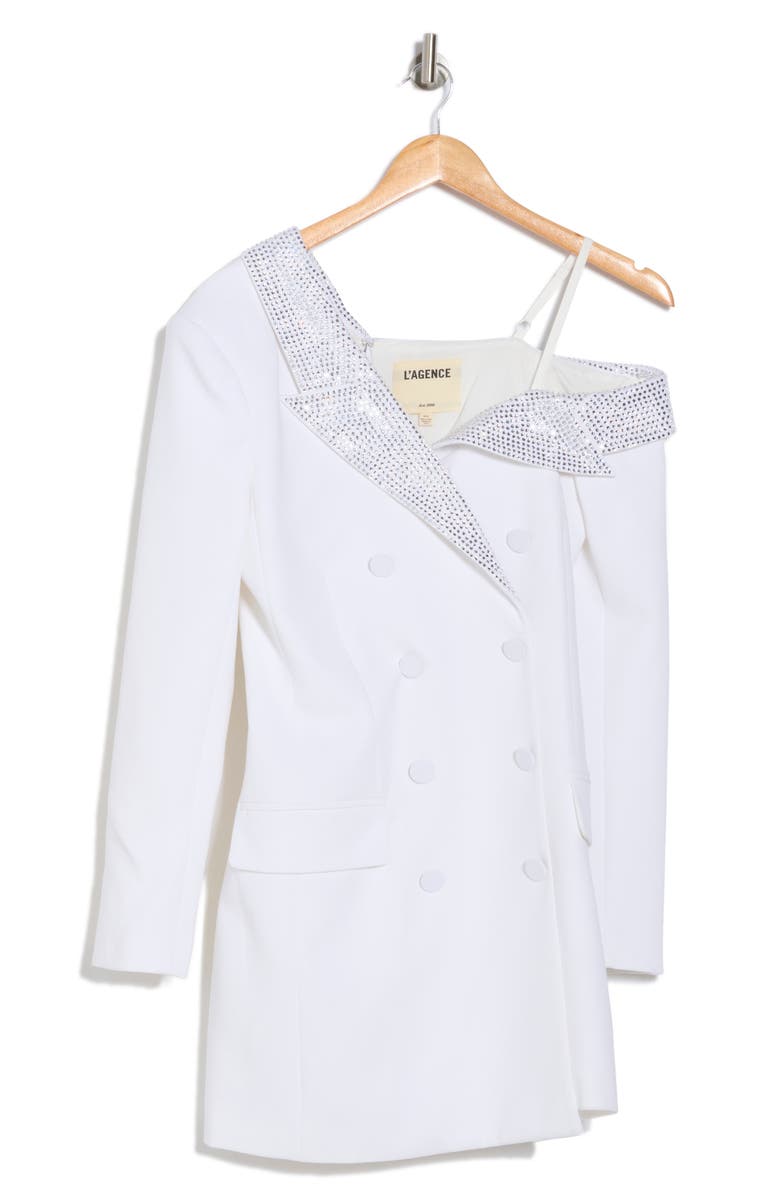 L'AGENCE Dorothea Asymmetric Long Sleeve Blazer Dress, Alternate, color, White