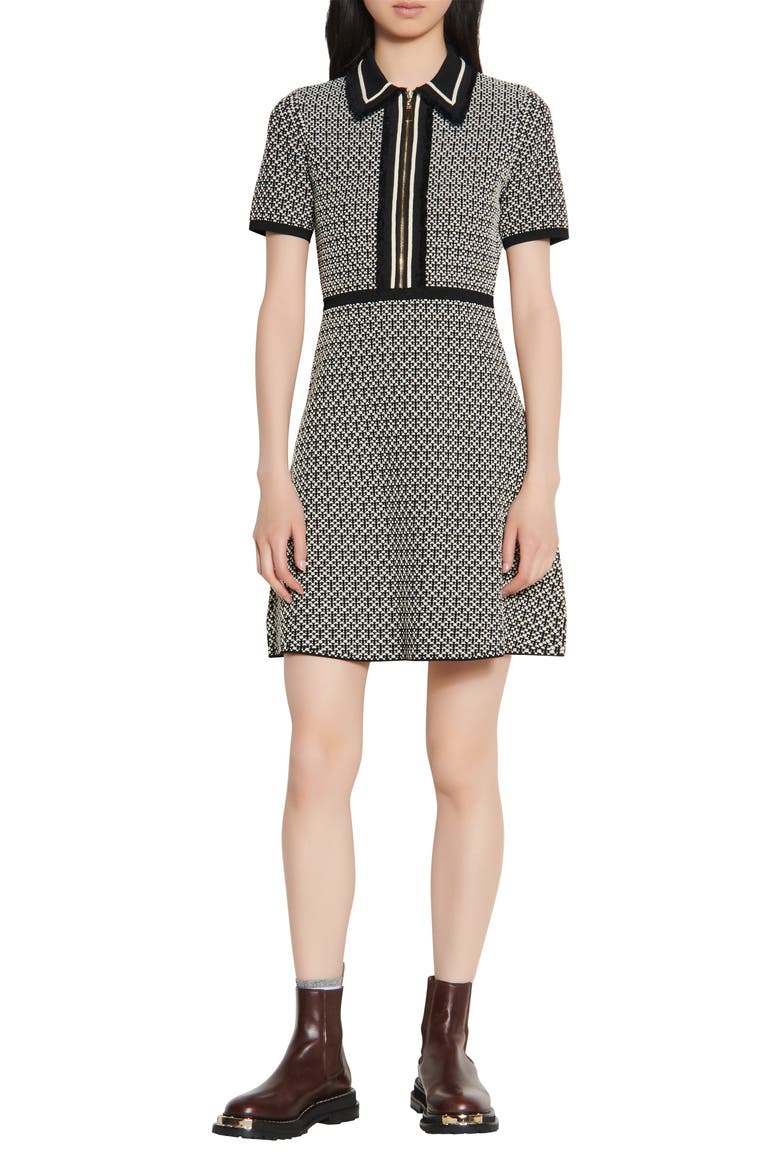 Tweed Short Sleeve Fit & Flare Dress, Main, color, MULTICOLOR