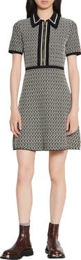 SANDRO sandro Tweed Short Sleeve Fit & Flare Dress