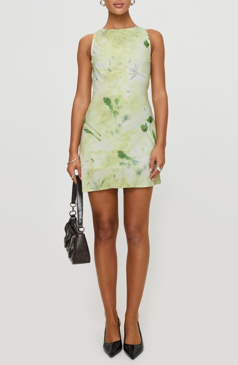 Princess Polly Floral Sleeveless Minidress, Main, color, Green